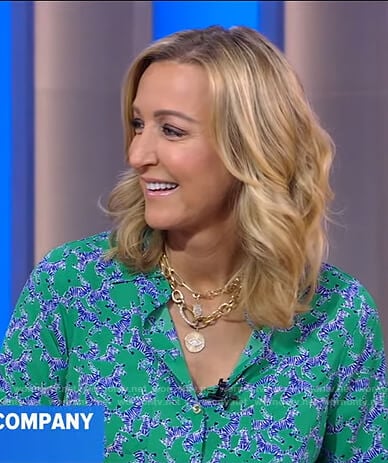 Lara’s green printed button down top on Good Morning America