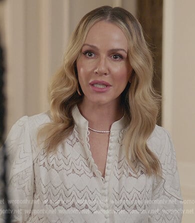 Laura’s white belted lace top on All American