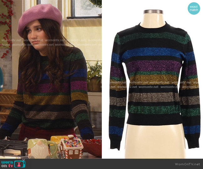 Lea & Viola Metallic Stripe Sweater worn by Lex (Jules LeBlanc) on Side Hustle