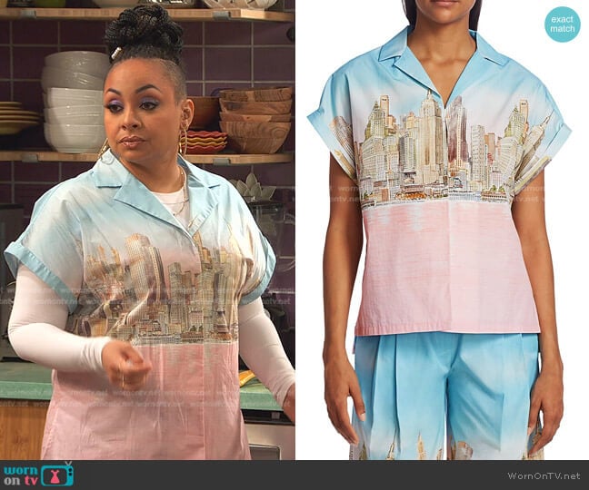 Lela Rose NYC Skyline Cotton Poplin Shirt worn by Raven Baxter (Raven-Symoné) on Ravens Home