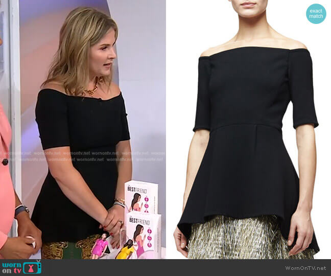 Lela Rose Off-The-Shoulder Half-Sleeve Peplum Top worn by Jenna Bush Hager on Today