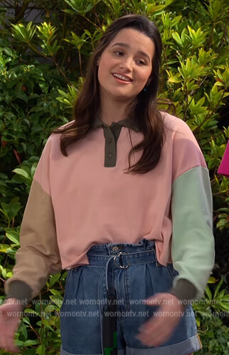 Lex’s colorblock polo shirt on Side Hustle
