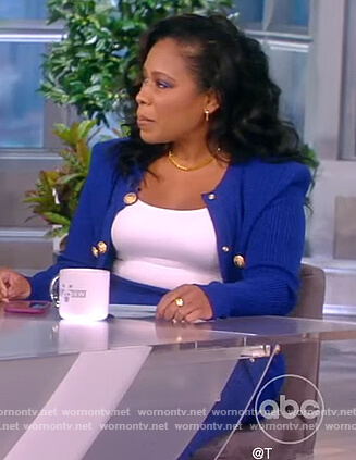 Lindsey Granger’s knit cardigan and skirt on The View