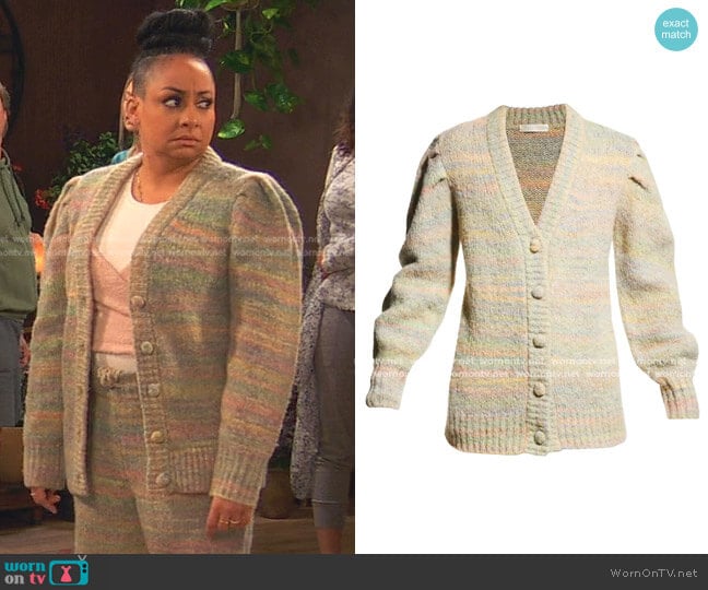 Love Shack Fancy Wilford Boyfriend Cardigan worn by Raven Baxter (Raven-Symoné) on Ravens Home