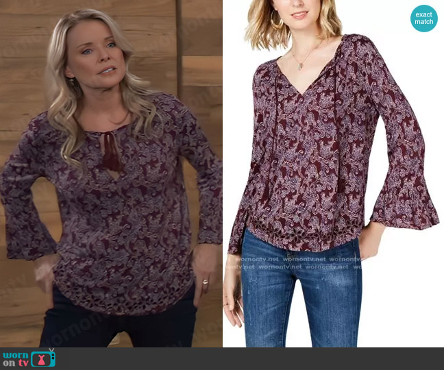 Lucky Brand Paisley Embroidered Blouse worn by Felicia Scorpio (Kristina Wagner) on General Hospital