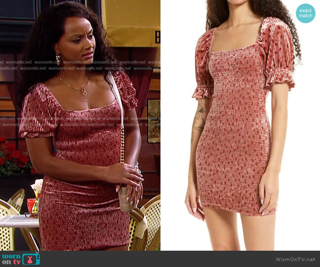 Lulus Fleur-Ever Smocked Velvet Minidress worn by Chanel Dupree (Raven Bowens) on Days of our Lives