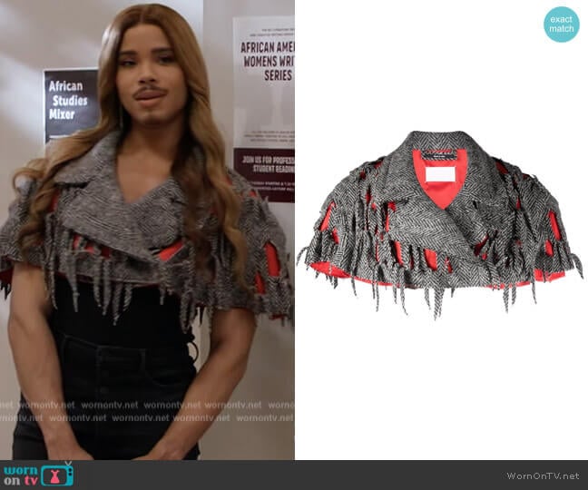Maison Margiela Ripped melange knit stole worn by Nathanial Hardin (Rhoyle Ivy King) on All American Homecoming