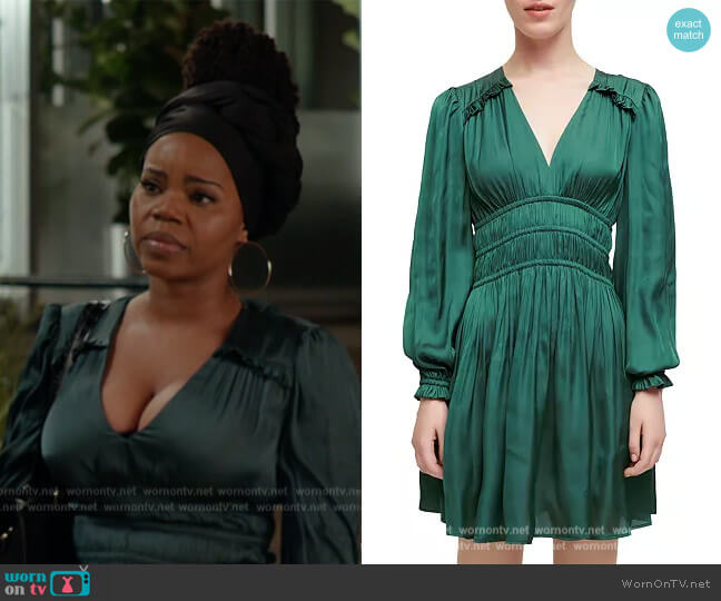 Maje Satin Dress with Ruffles worn by Amara Patterson (Kelly Jenrette) on All American Homecoming