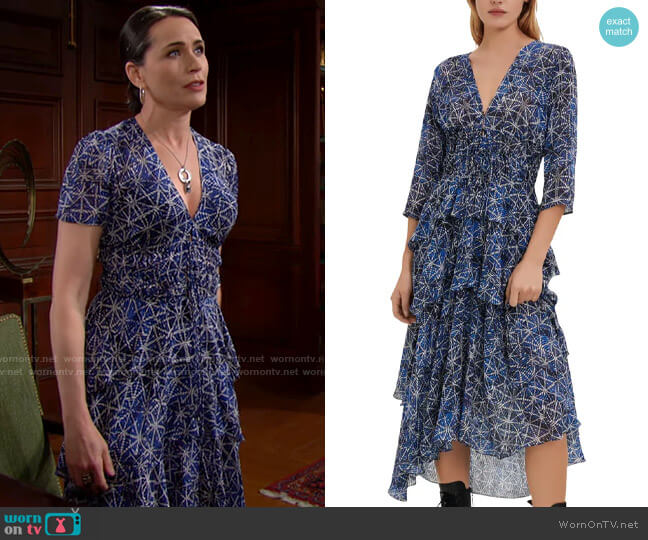 Maje Rufflani Dress in Indigo worn by Quinn Fuller (Rena Sofer) on The Bold and the Beautiful