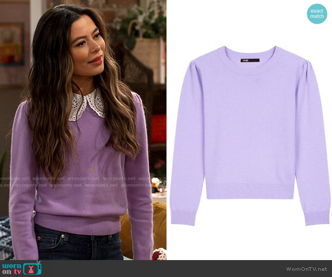 Maje Slim Cashmere Sweater in Parma Violet worn by Carly Shay (Miranda Cosgrove) on iCarly