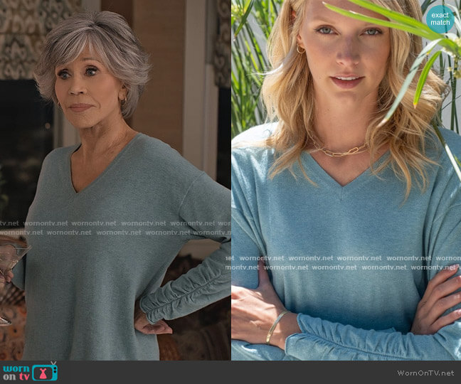 Margaret O'Leary Scrunched Sleeve Vee worn by Grace (Jane Fonda) on Grace and Frankie