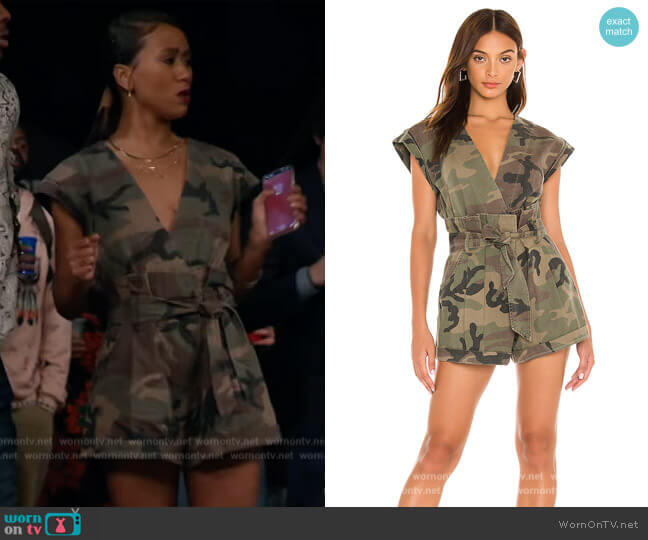 Marissa Webb Dixon Paper Bag Vintage Washed Romper worn by Keisha (Netta Walker) on All American Homecoming