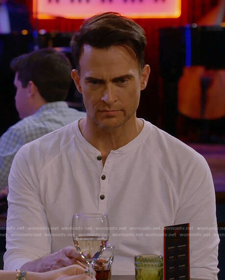Max’s white henley tee on Call Me Kat
