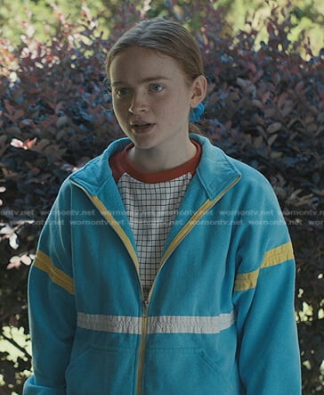 Max’s blue contrast stripe jacket on Stranger Things