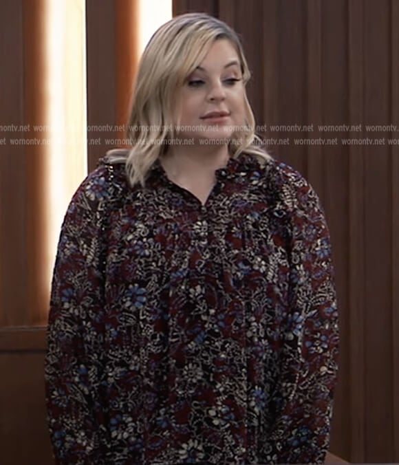 Maxie’s burgundy floral blouse on General Hospital