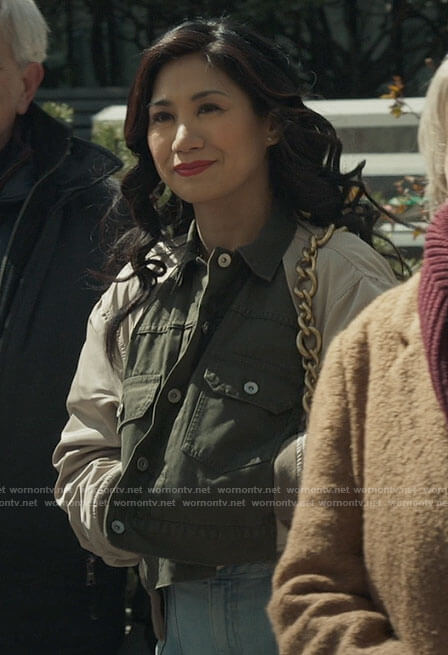 Mel’s green and khaki bomber jacket on The Equalizer