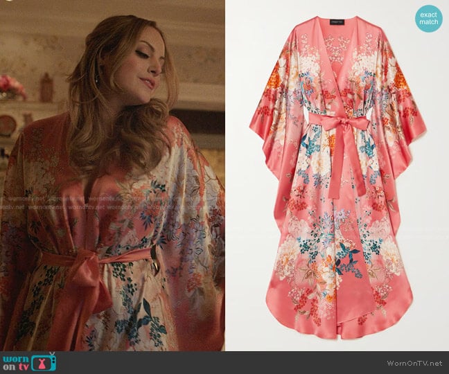 Meng Floral-Print Silk-Satin Robe worn by Fallon Carrington (Elizabeth Gillies) on Dynasty