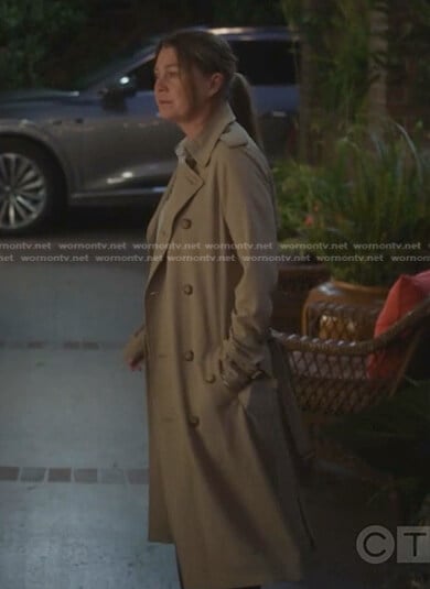 Meredith’s beige trench coat on Greys Anatomy