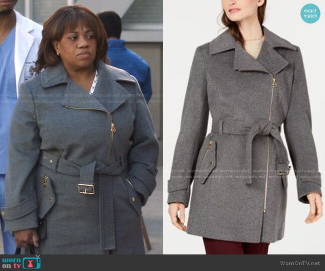 MICHAEL Michael Kors Asymmetrical Belted Coat worn by Miranda Bailey (Chandra Wilson) on Greys Anatomy