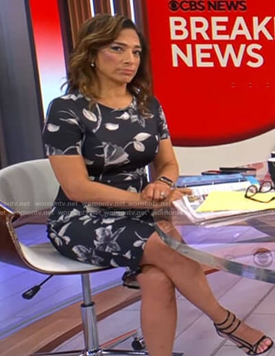 Michelle Miller’s black and white floral dress on CBS Mornings