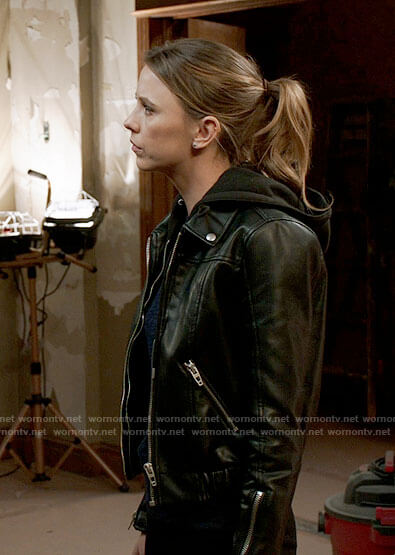 Milena’s hooded leather jacket on Chicago Med