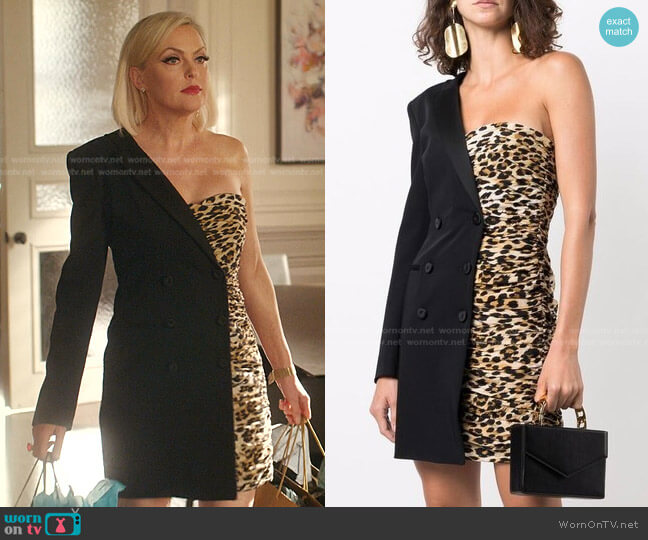 Moschino Asymmetric Leopard-Print Minidress worn by Alexis Carrington (Elaine Hendrix) on Dynasty