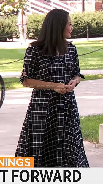Nancy Chen’s black checked shirtdress on CBS Mornings