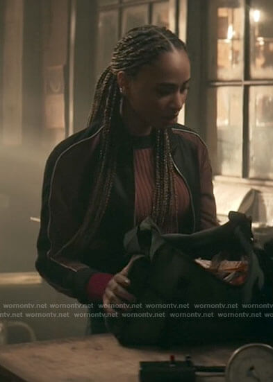 Natalie’s colorblock bomber jacket on Superman and Lois