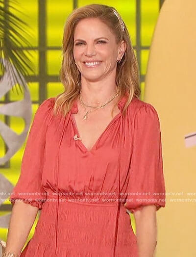 Natalie’s bronze ruffled mini dress on The Talk