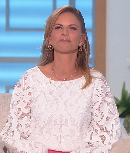 Natalie’s white lace top on The Talk