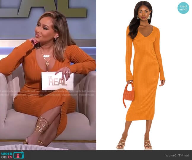 NBD Bekah Deep V Midi Dress worn by Adrienne Houghton on The Real