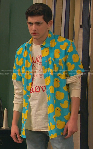 Neil’s blue rubber duck print shirt on Ravens Home