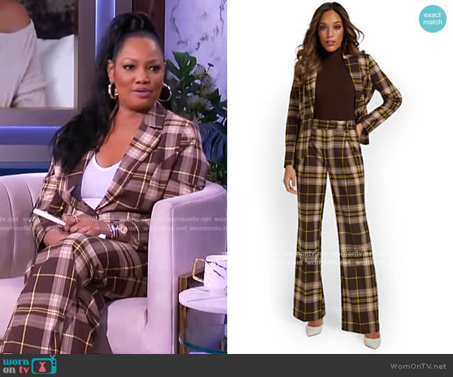 New York & Company Plaid Single Button Blazer worn by Garcelle Beauvais on The Real