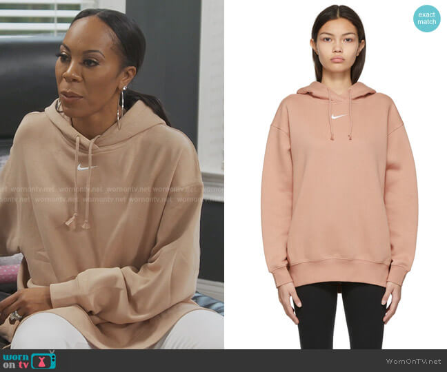 Nike Pink Fleece Sportswear Essential Collection Oversized Hoodie worn by Sanya Richards-Ross on The Real Housewives of Atlanta