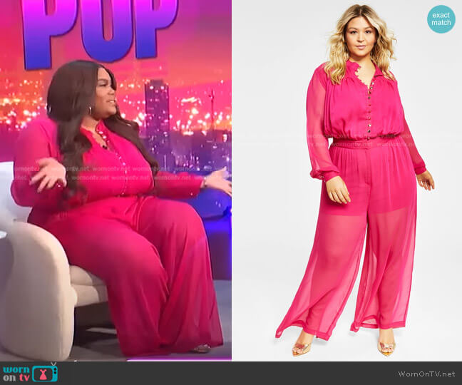 Nina Parker Trendy Plus Size Button-Front Jumpsuit worn by Nina Parker on E! News