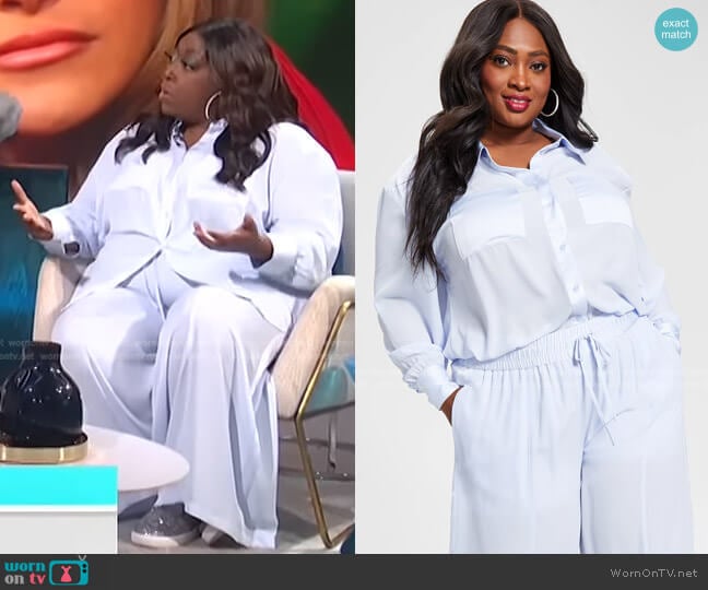 Nina Parker Trendy Plus Size Satin-Trim Blouse worn by Loni Love on E! News
