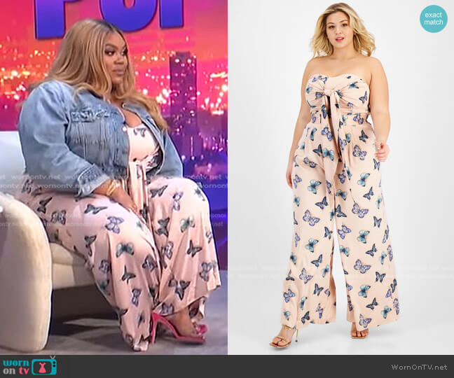 Nina Parker Trendy Plus Size Strapless Jumpsuit worn by Nina Parker on E! News