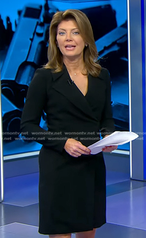 Norah’s black collared wrap dress on CBS Evening News