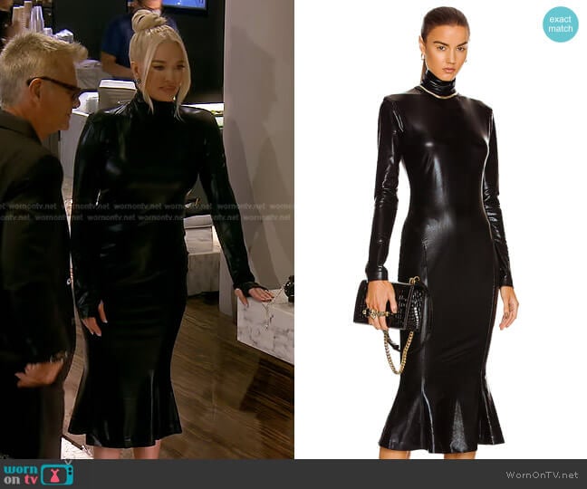Norma Kamali Long Sleeve Turtleneck Fishtail Dress worn by Erika Jayne on The Real Housewives of Beverly Hills