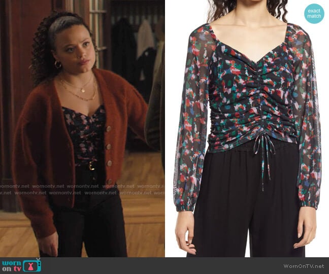 Open Edit Ruched Front Mesh Top worn by Maggie Vera (Sarah Jeffery) on Charmed