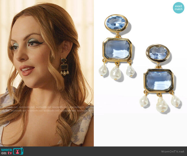 Oscar de la Renta Chandelier Earrings with Pearly Drops worn by Fallon Carrington (Elizabeth Gillies) on Dynasty