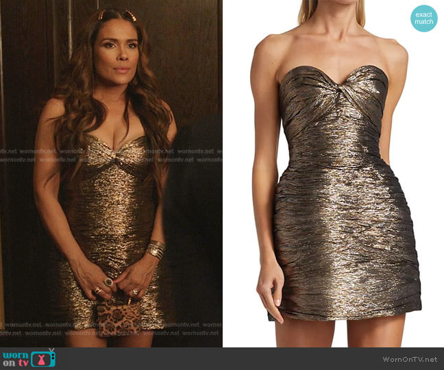 Oscar de la Renta Silk-Blend Gathered Lame Dress worn by Cristal Jennings (Daniella Alonso) on Dynasty