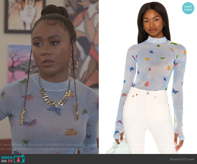OW Collection Butterfly Bodysuit worn by Keisha (Netta Walker) on All American Homecoming