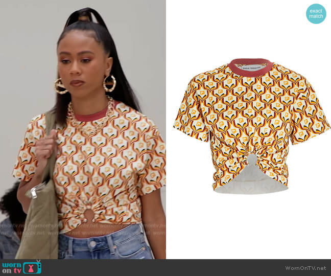 Paco Rabanne Cropped monogram-print jersey T-shirt worn by Keisha (Netta Walker) on All American Homecoming