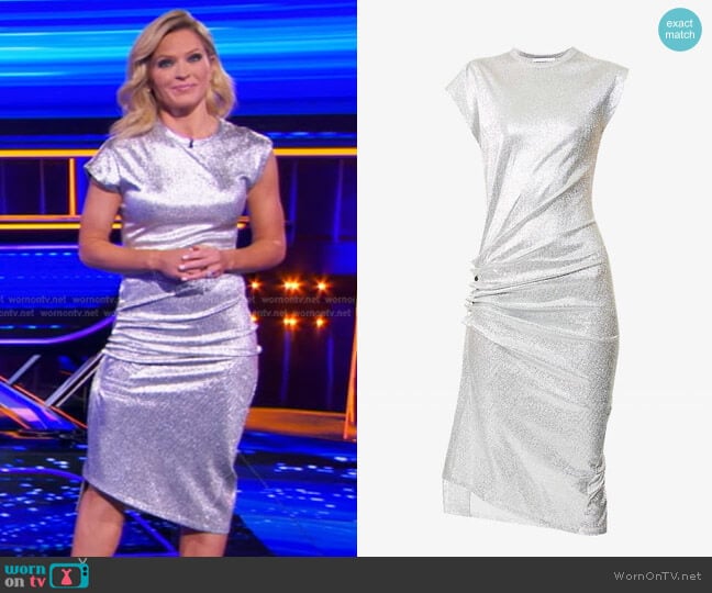 Paco Rabanne Asymmetric Ruched Stretch-Lurex Dress worn by Sara Haines on The Chase