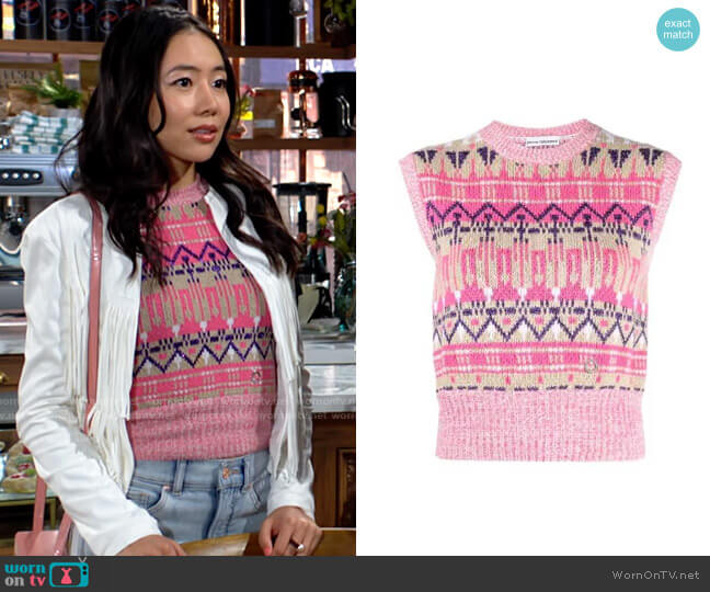 Paco Rabanne Metallic Fair Isle Wool-blend Tank worn by Allie Nguyen (Kelsey Wang) on The Young and the Restless