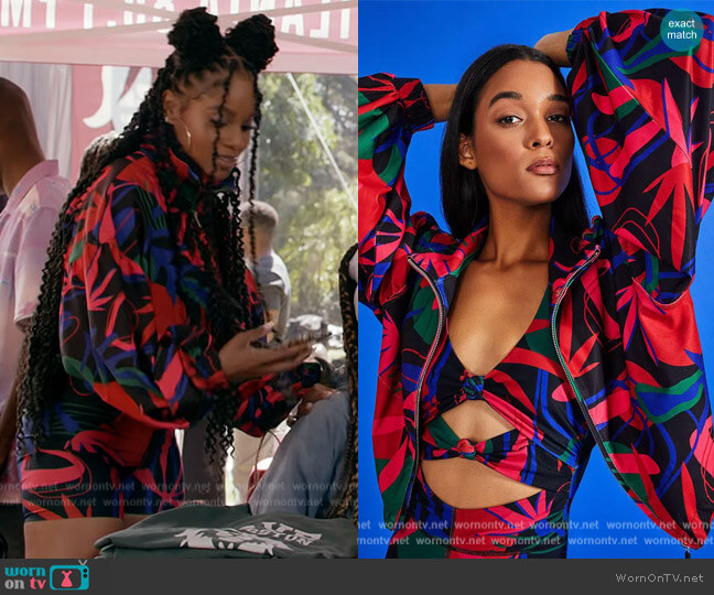 Patbo Rio Print Track Jacket worn by Simone (Geffri Hightower) on All American Homecoming