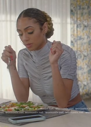 Patience’s silver ruched top on All American