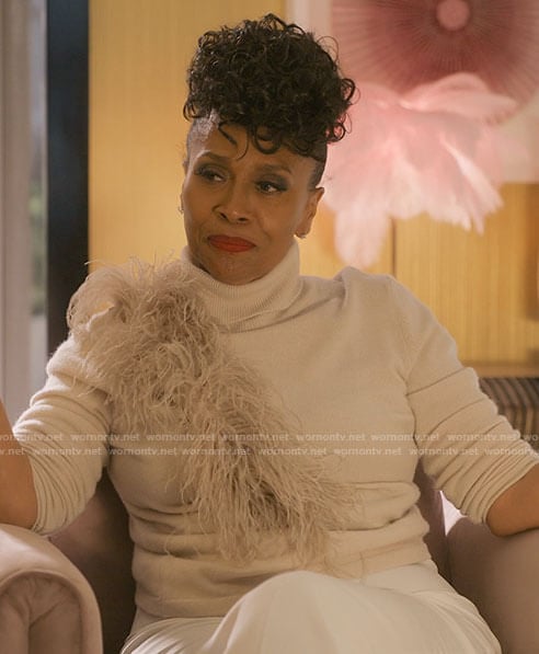 Patricia’s feather turtleneck sweater on I Love That For You