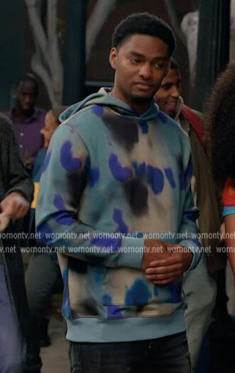 JR’s blue tie dye hoodie on All American Homecoming